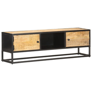 vidaXL Meuble TV avec porte sculptée 130x30x40 cm Bois de manguier brut