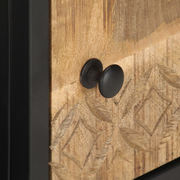 vidaXL Meuble TV avec porte sculptée 90x30x40 cm Bois de manguier brut