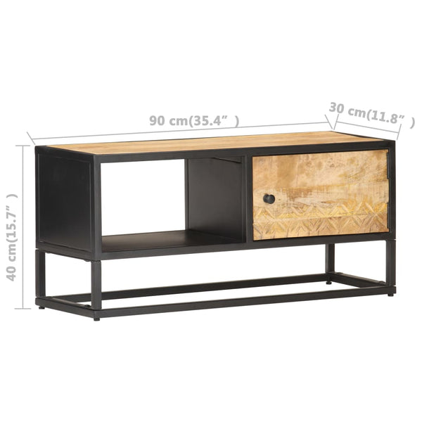 vidaXL Meuble TV avec porte sculptée 90x30x40 cm Bois de manguier brut