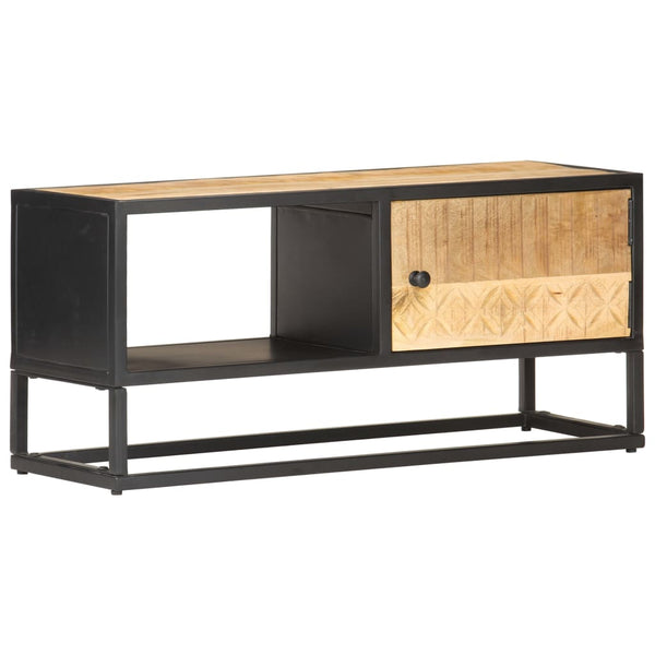 vidaXL Meuble TV avec porte sculptée 90x30x40 cm Bois de manguier brut