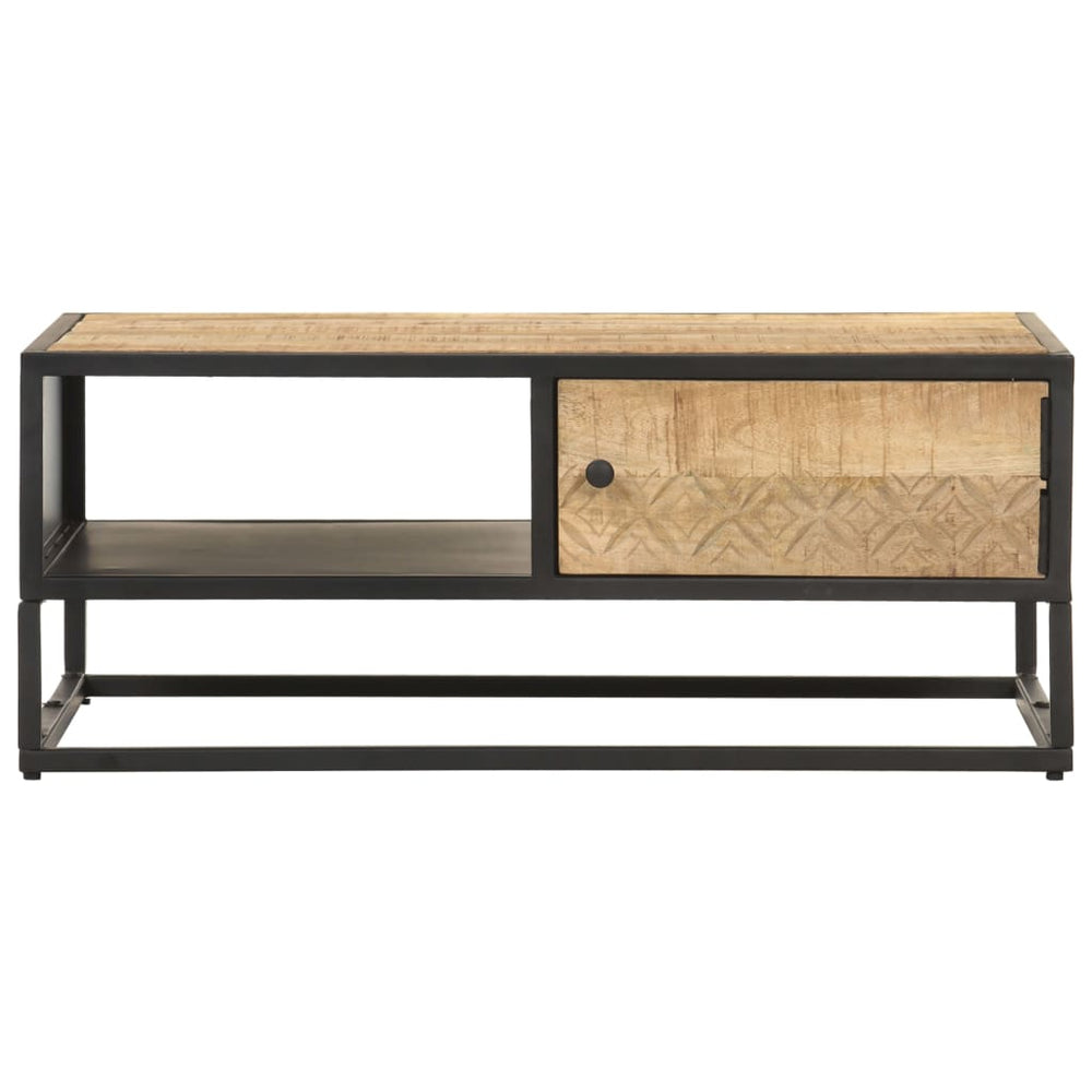 vidaXL Table basse avec porte sculptée 90x55x36 cm Bois de manguier brut