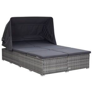 2-Personen-Sonnenliege mit Auflage Poly Rattan Grau