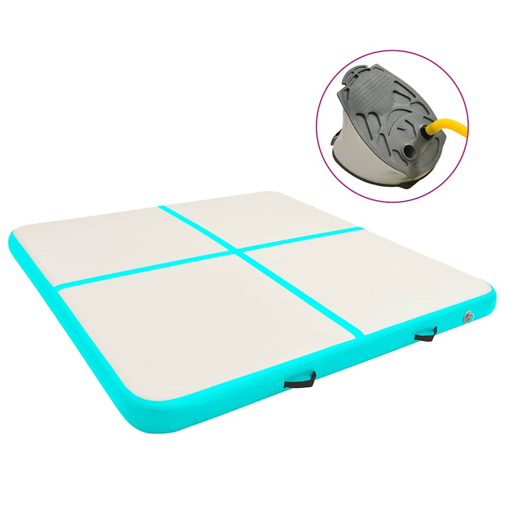 Aufblasbare Gymnastikmatte mit Pumpe Grün 200x200x15 cm