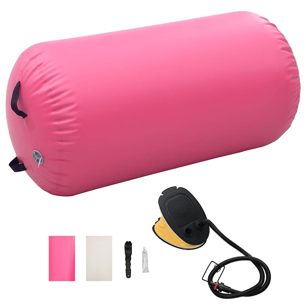 vidaXL Inflatable Gymnastics Air Barrel with Pump 120x90 cm PVC Pink