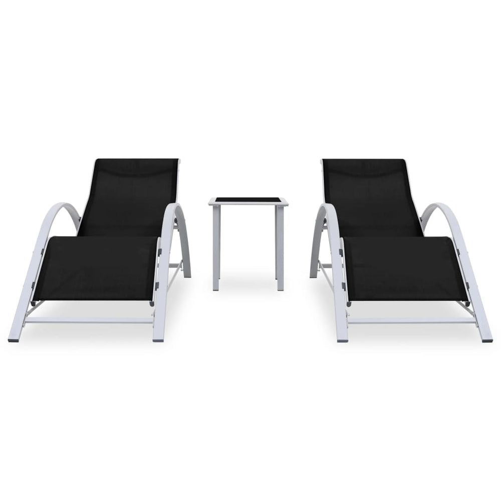 Sonnenliegen 2 Stk. mit Tisch Aluminium Schwarz