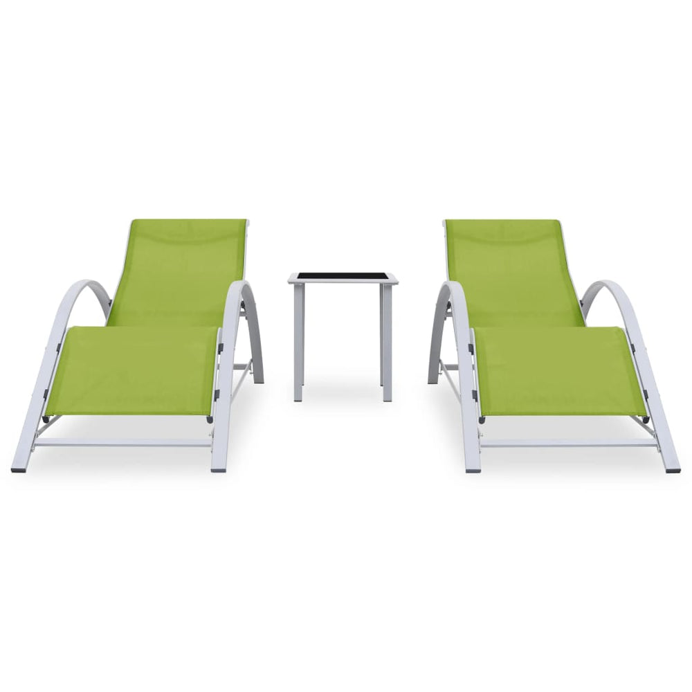 Sonnenliegen 2 Stk. mit Tisch Aluminium Grün
