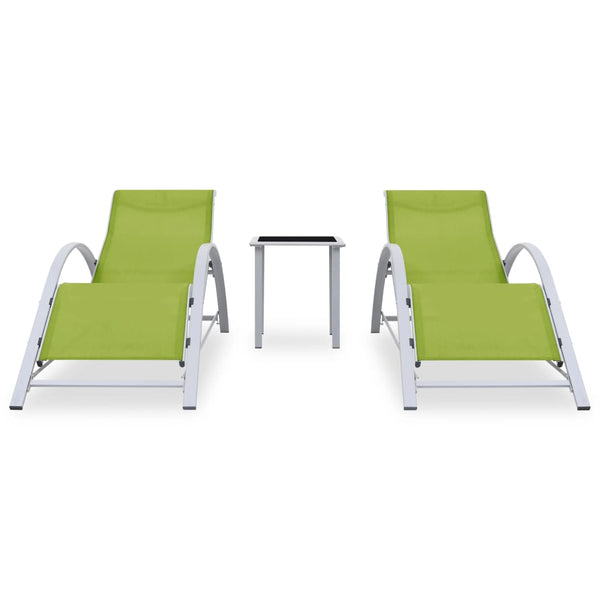 Sonnenliegen 2 Stk. mit Tisch Aluminium Grün