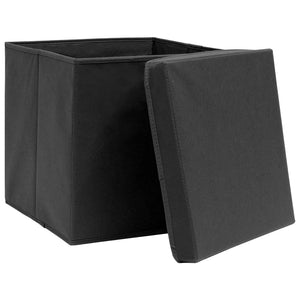 Aufbewahrungsboxen mit Deckel, 4er Set, Schwarz