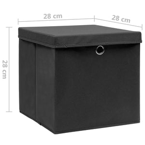 Aufbewahrungsboxen mit Deckel, 4er Set, Schwarz