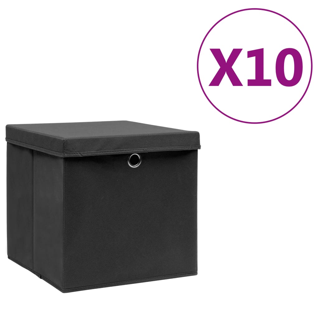 Aufbewahrungsboxen mit Deckel Schwarz 28x28x28cm, 10er-Set