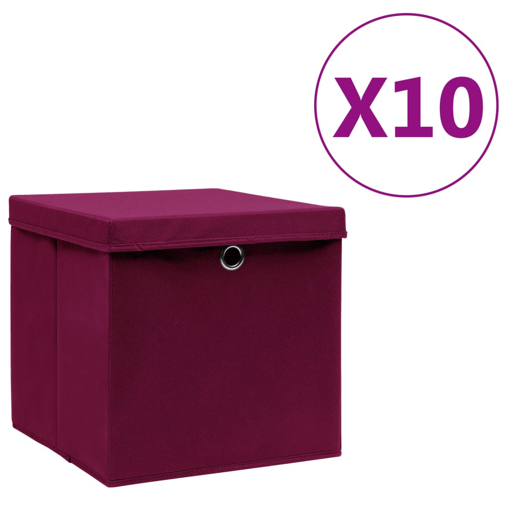 Aufbewahrungsboxen mit Deckel Dunkelrot 10er-Set