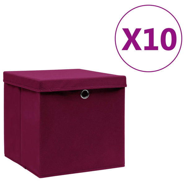 Aufbewahrungsboxen mit Deckel Dunkelrot 10er-Set