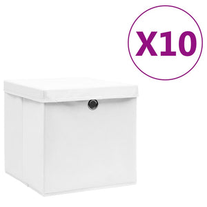 Aufbewahrungsboxen mit Deckel, 10er Set, 28x28x28 cm, Weiß