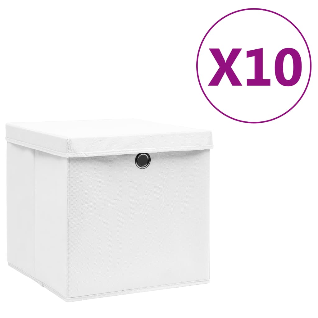Aufbewahrungsboxen mit Deckel, 10er Set, 28x28x28 cm, Weiß