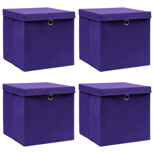 Lila Aufbewahrungsboxen mit Deckel 28x28x28cm, 4er Set