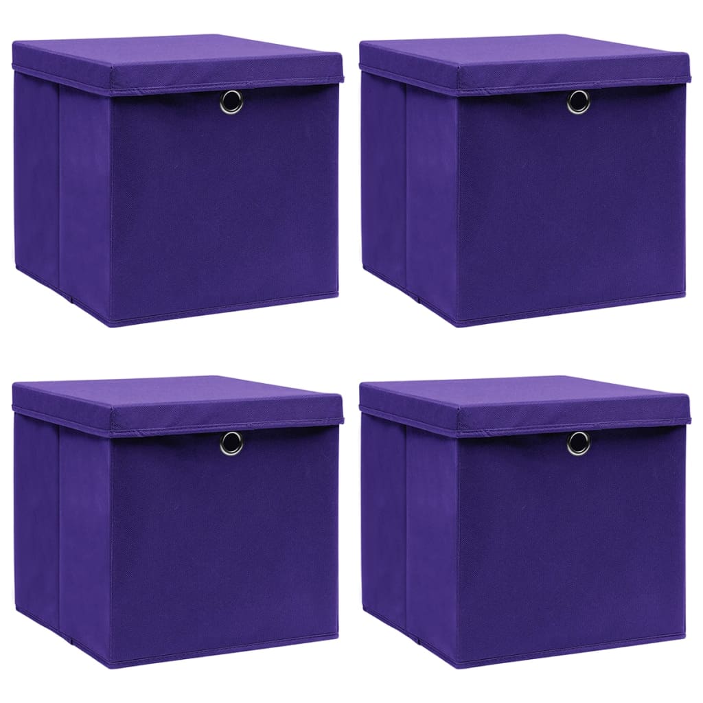 Lila Aufbewahrungsboxen mit Deckel 28x28x28cm, 4er Set