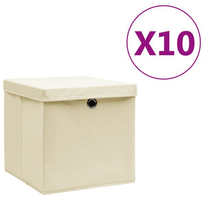 Creme Aufbewahrungsboxen mit Deckel, 10er Set
