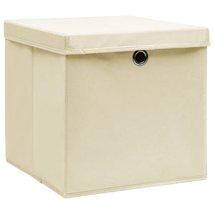 Creme Aufbewahrungsboxen mit Deckel, 10er Set