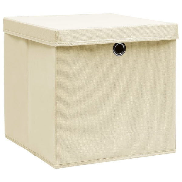 Creme Aufbewahrungsboxen mit Deckel, 10er Set