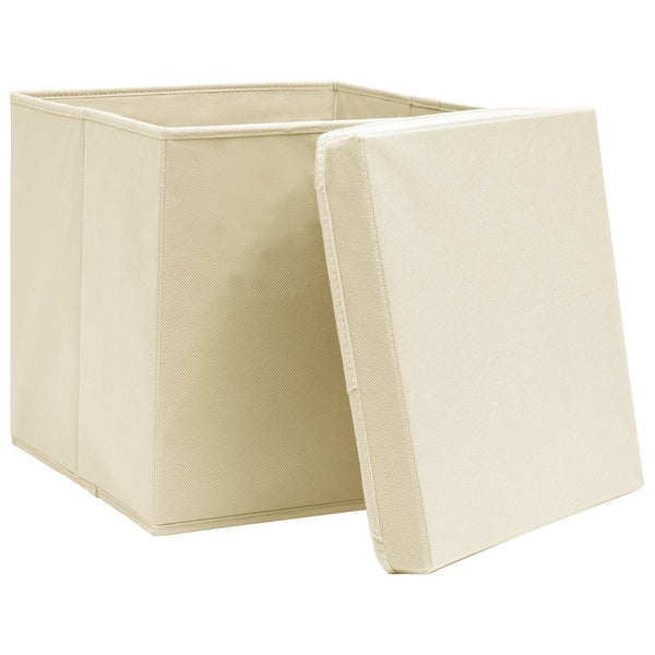 Creme Aufbewahrungsboxen mit Deckel, 10er Set