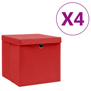 Rote Aufbewahrungsboxen mit Deckel 28x28x28cm, 4er-Set