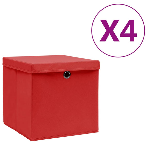 Rote Aufbewahrungsboxen mit Deckel 28x28x28cm, 4er-Set