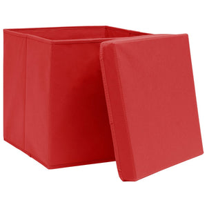 Rote Aufbewahrungsboxen mit Deckel 28x28x28cm, 4er-Set