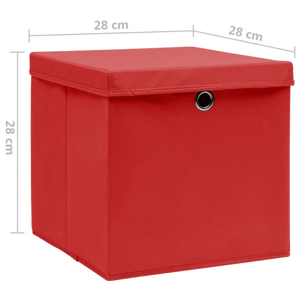 Rote Aufbewahrungsboxen mit Deckel 28x28x28cm, 4er-Set