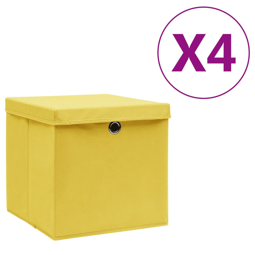 Gelbe Aufbewahrungsboxen mit Deckel, 4er-Set