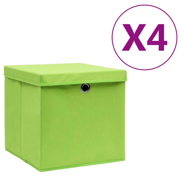 Grüne Aufbewahrungsboxen mit Deckel 28x28x28cm, 4er Set