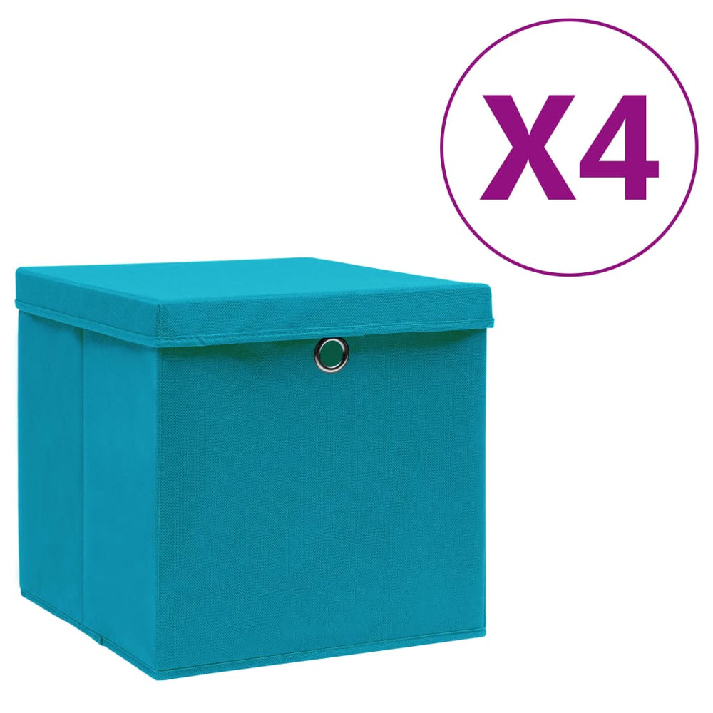 Aufbewahrungsboxen mit Deckel, 4er-Set, Babyblau