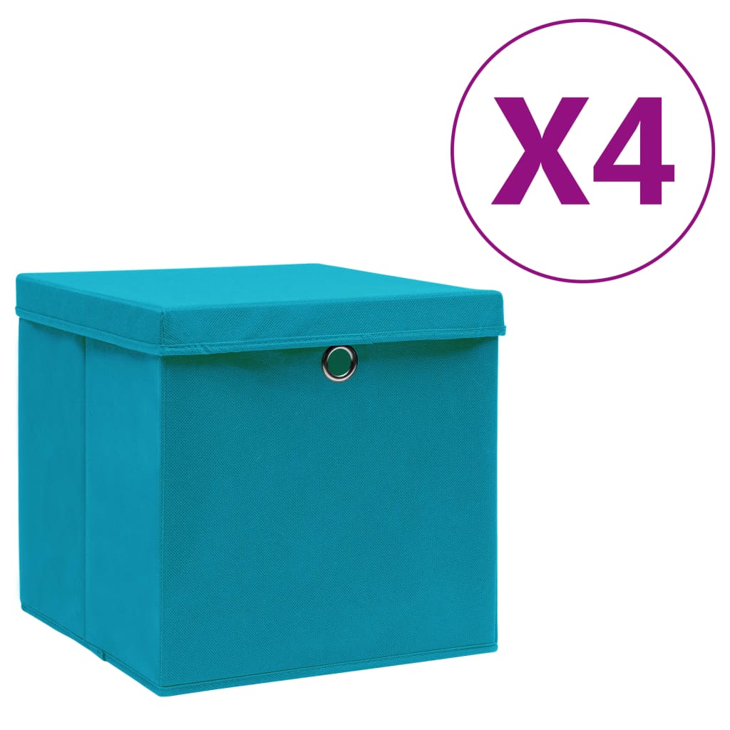 Aufbewahrungsboxen mit Deckel, 4er-Set, Babyblau
