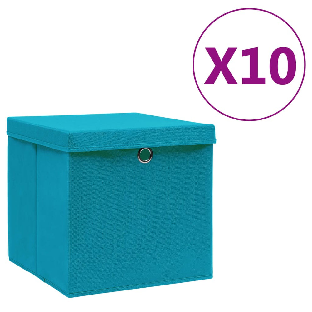 Aufbewahrungsboxen mit Deckel, 10er Set, Babyblau
