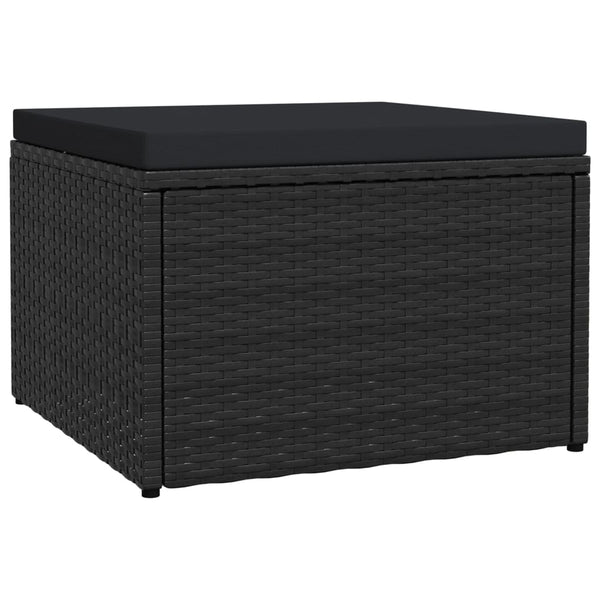 Outdoor-Fußhocker mit Kissen Schwarz Polyrattan