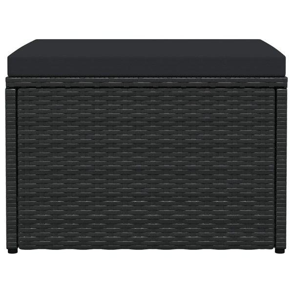 Outdoor-Fußhocker mit Kissen Schwarz Polyrattan