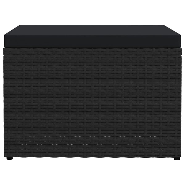 Outdoor-Fußhocker mit Kissen Schwarz Polyrattan