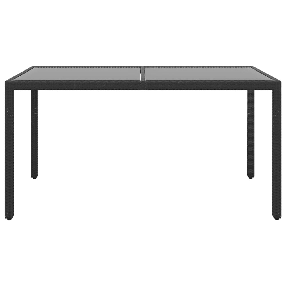 Gartentisch 150x90x75 cm Hartglas und Poly Rattan Schwarz