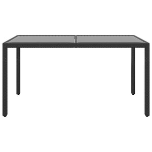 Gartentisch 150x90x75 cm Hartglas und Poly Rattan Schwarz