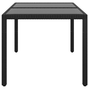 Gartentisch 150x90x75 cm Hartglas und Poly Rattan Schwarz
