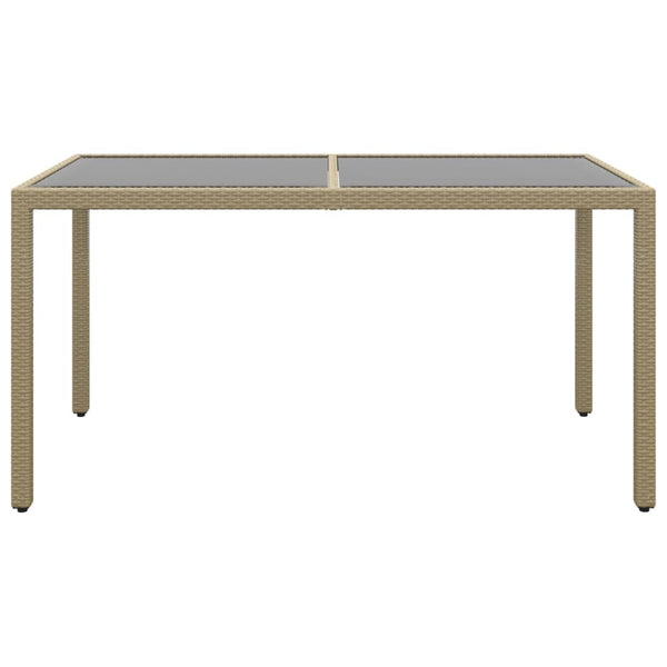 Gartentisch 150x90x75 cm Hartglas und Poly Rattan Beige
