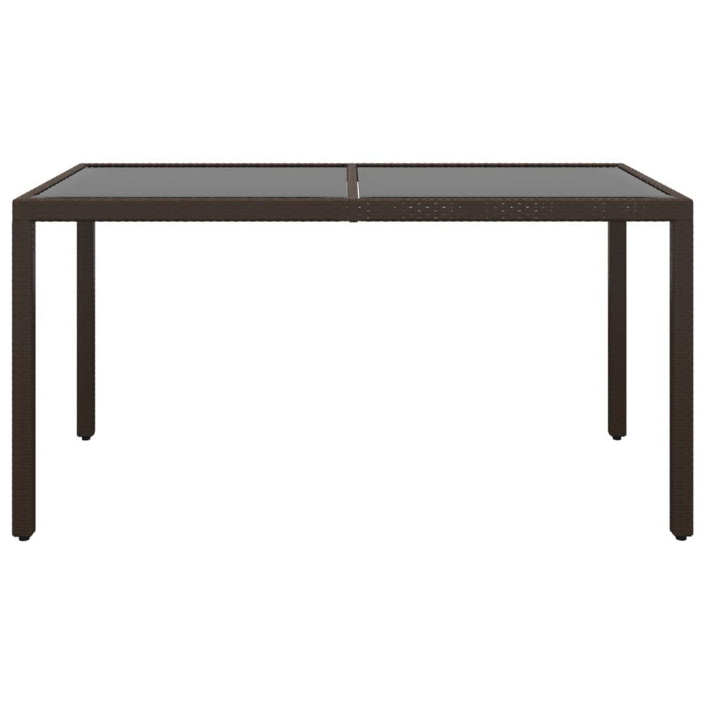 Gartentisch 150x90x75 cm Hartglas und Poly Rattan Braun