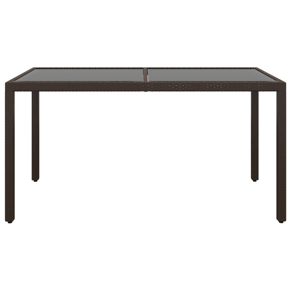 Gartentisch 150x90x75 cm Hartglas und Poly Rattan Braun