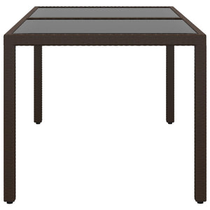 Gartentisch 150x90x75 cm Hartglas und Poly Rattan Braun