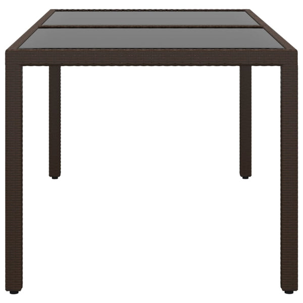 Gartentisch 150x90x75 cm Hartglas und Poly Rattan Braun