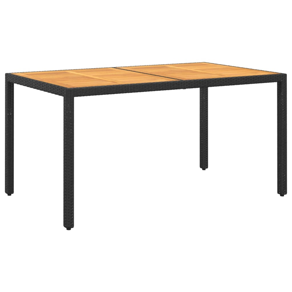 Gartentisch 150x90x75 cm Akazienholz und Poly Rattan Schwarz
