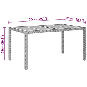 Gartentisch 150x90x75 cm Akazienholz und Poly Rattan Grau