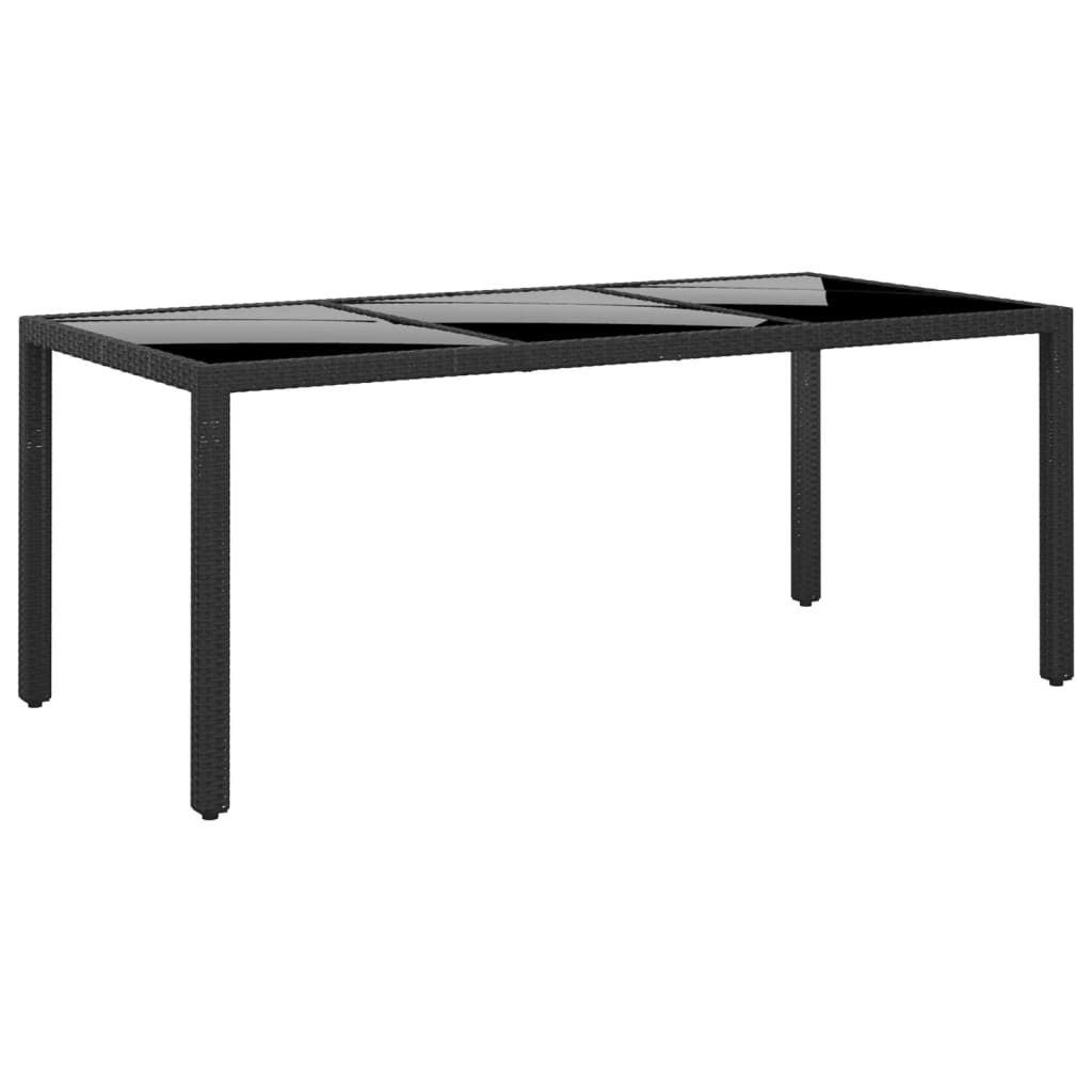 Gartentisch 190x90x75 cm Hartglas und Poly Rattan Schwarz