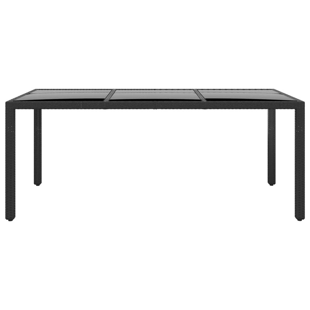 Gartentisch 190x90x75 cm Hartglas und Poly Rattan Schwarz
