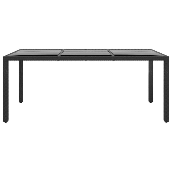 Gartentisch 190x90x75 cm Hartglas und Poly Rattan Schwarz