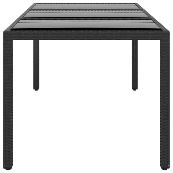 Gartentisch 190x90x75 cm Hartglas und Poly Rattan Schwarz